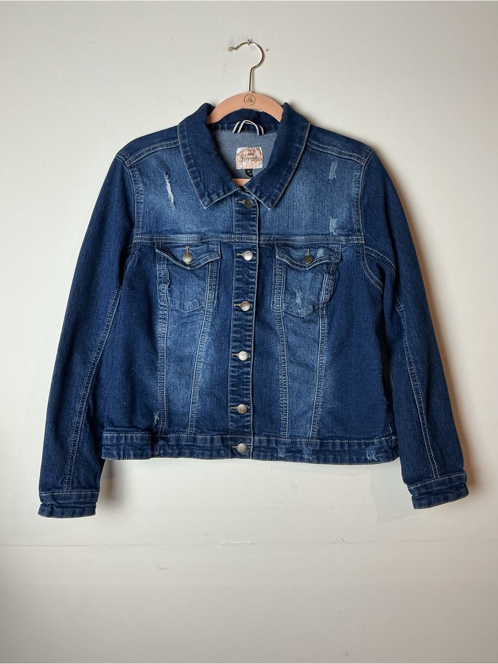 Royalty For Me Women’s Distressed Denim Jacket Blue Stretch Plus Size 1X